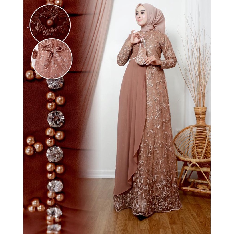 Permata Olshop / Kebaya Gamis Modern Tulle Brokat / Baju Gamis Konda¹ngan / Baju Kebaya Brukat / Gamis Seragam