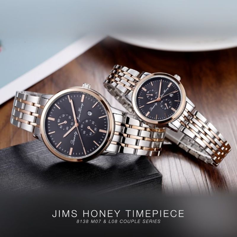 Free Box Jam Tangan Couple 8138 Jims Honey ( Harga Satuan ) Wanita Pria Waterproff