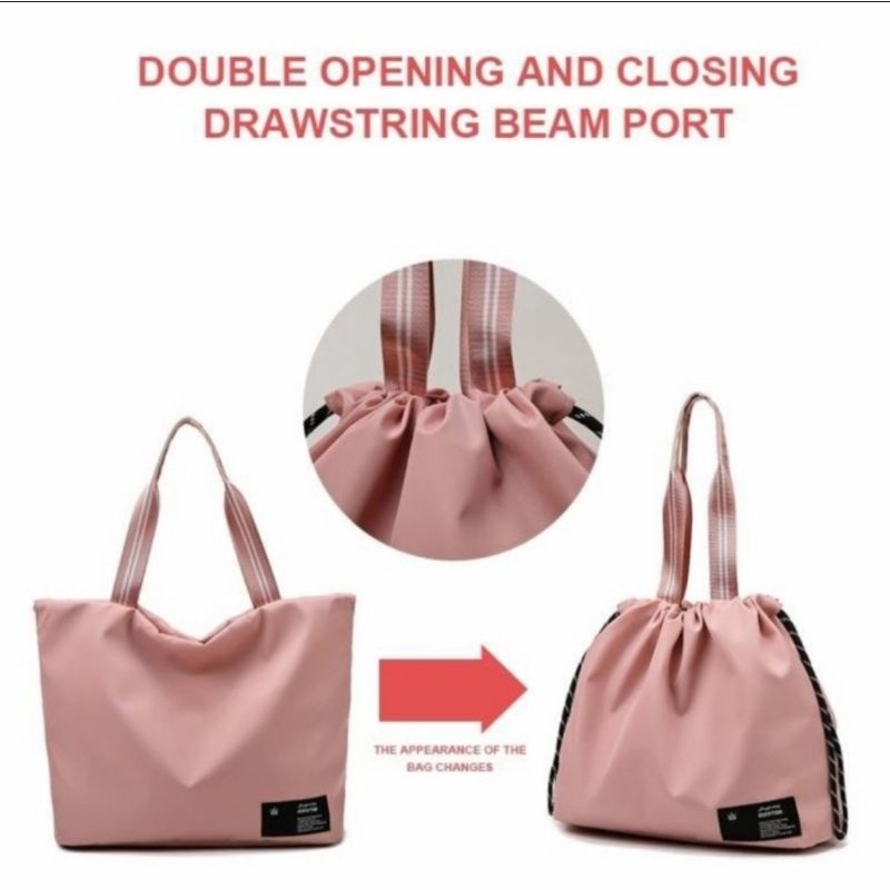 Korean Trending 2in1 Drawstring Oxford Tote Bag Double Opening Gym Bag