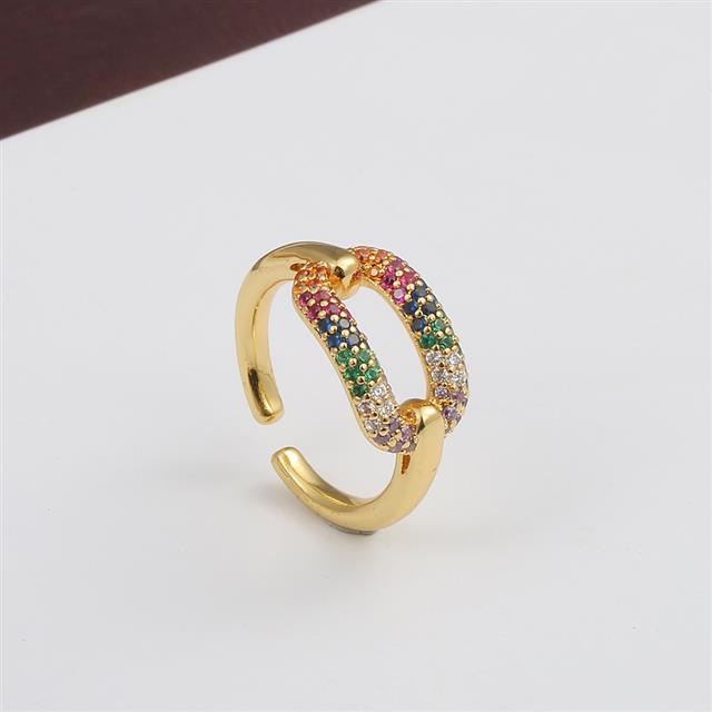 Ornamen tembaga zirkon hip hop berlapis emas cincin geometris angin dingin terbuka cincin Eropa hip