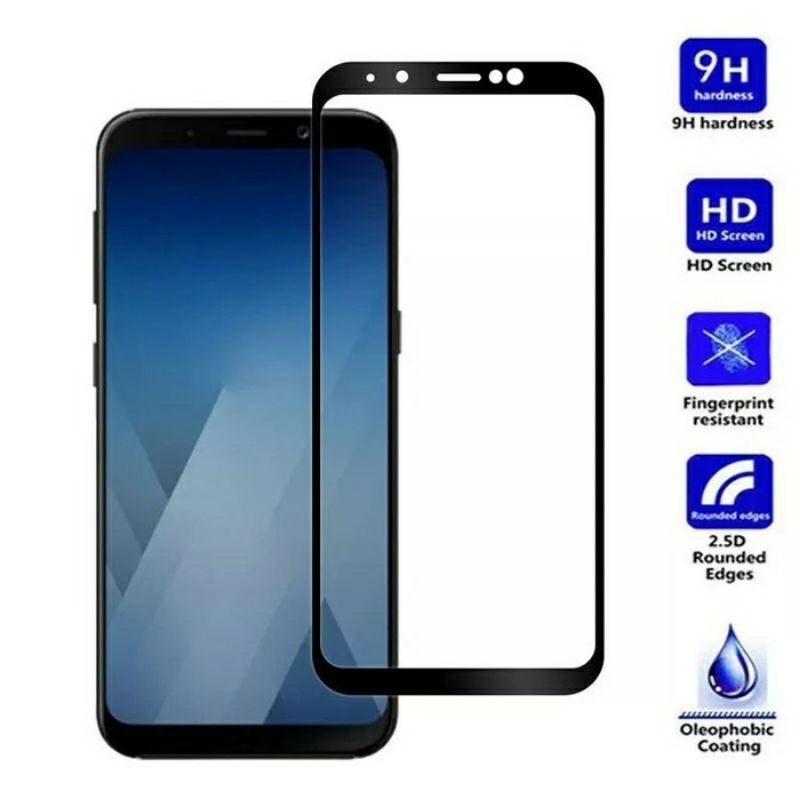 Full Cover Tempered Glass Warna 5D / 6D / 9D Samsung A8 2018 - Hitam