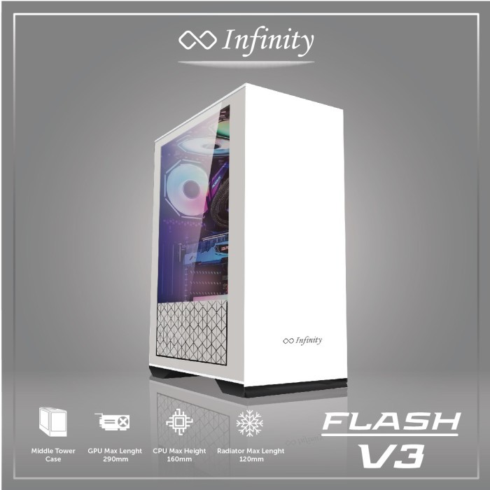 Infinity FLASH V3 WHITE - Tempered Glass, ATX mATX GAMING CASE