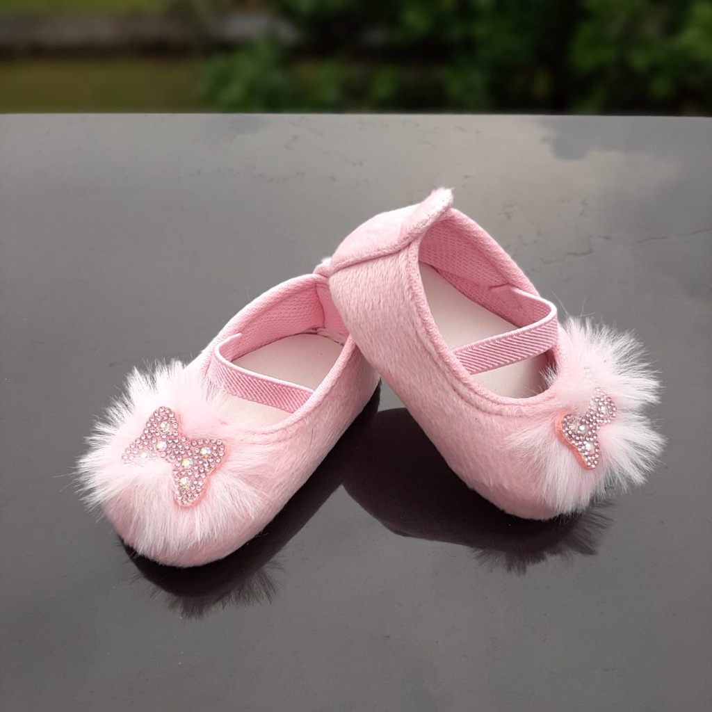 TOKOERS PRP07 Sepatu baby bayi prewalker 1_12 bulan motif Pita Kupu kupu bahan bulu lembut