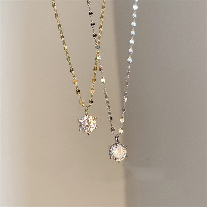 Japan and South Korea Simple Temperament Trend Single Diamond Pendant Necklace Female Clavicle Chain 2021 New Ins Fashion Accessories Jewelry Gift