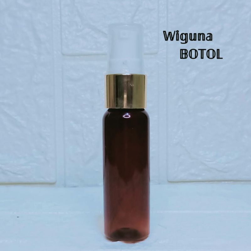 Botol Pump Treatment 30ml amber / Botol 30ml Amber Tutup Pump Treatment Ring Alumunium gold