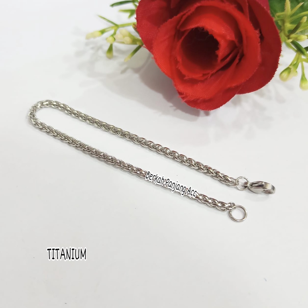 PERHIASAN GELANG TITANIUM SILVER RANTAI TAMBANG KEPANG ANTI LUNTUR &amp; ANTI KARAT