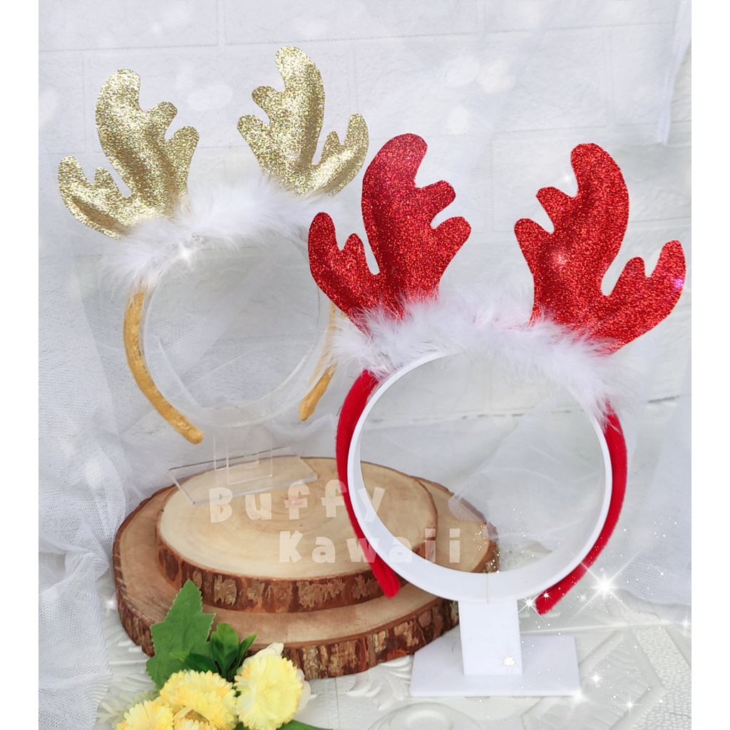 Bando tanduk rusa velboa coklat christmas cosplay kawaii anime game halloween sexy cute horn deer