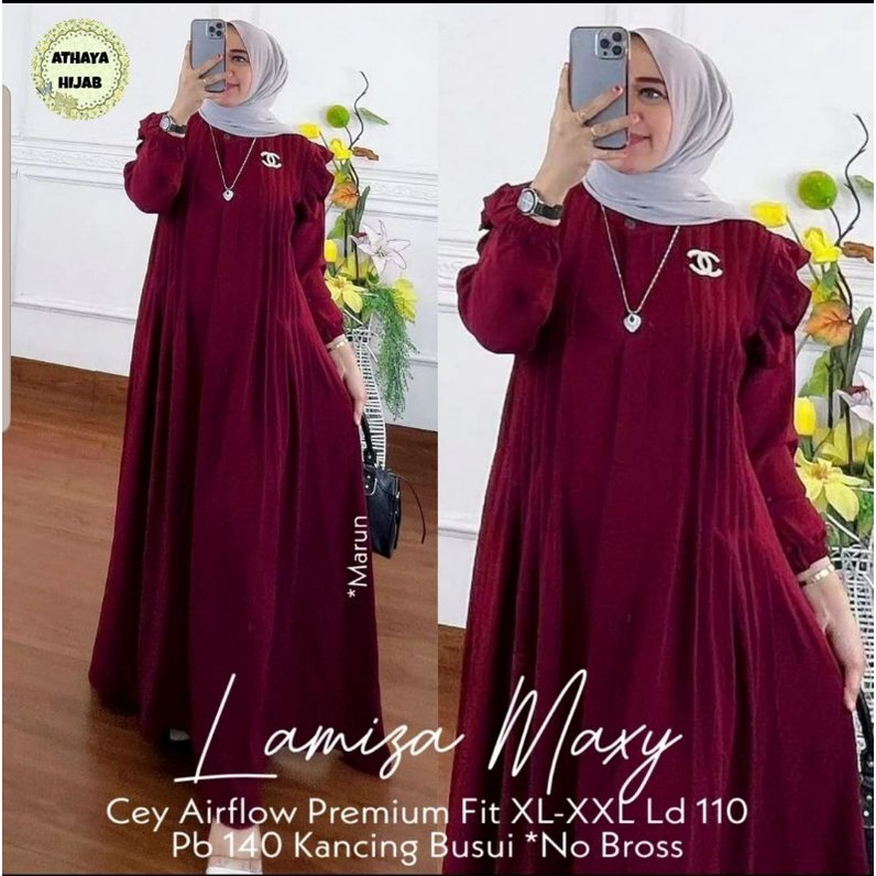 Baju Gamis Lamisa Maxy Crinkle Airflow Premium Terlaris Gamis Crinkle Polos Jumbo XL XXL Ld 110