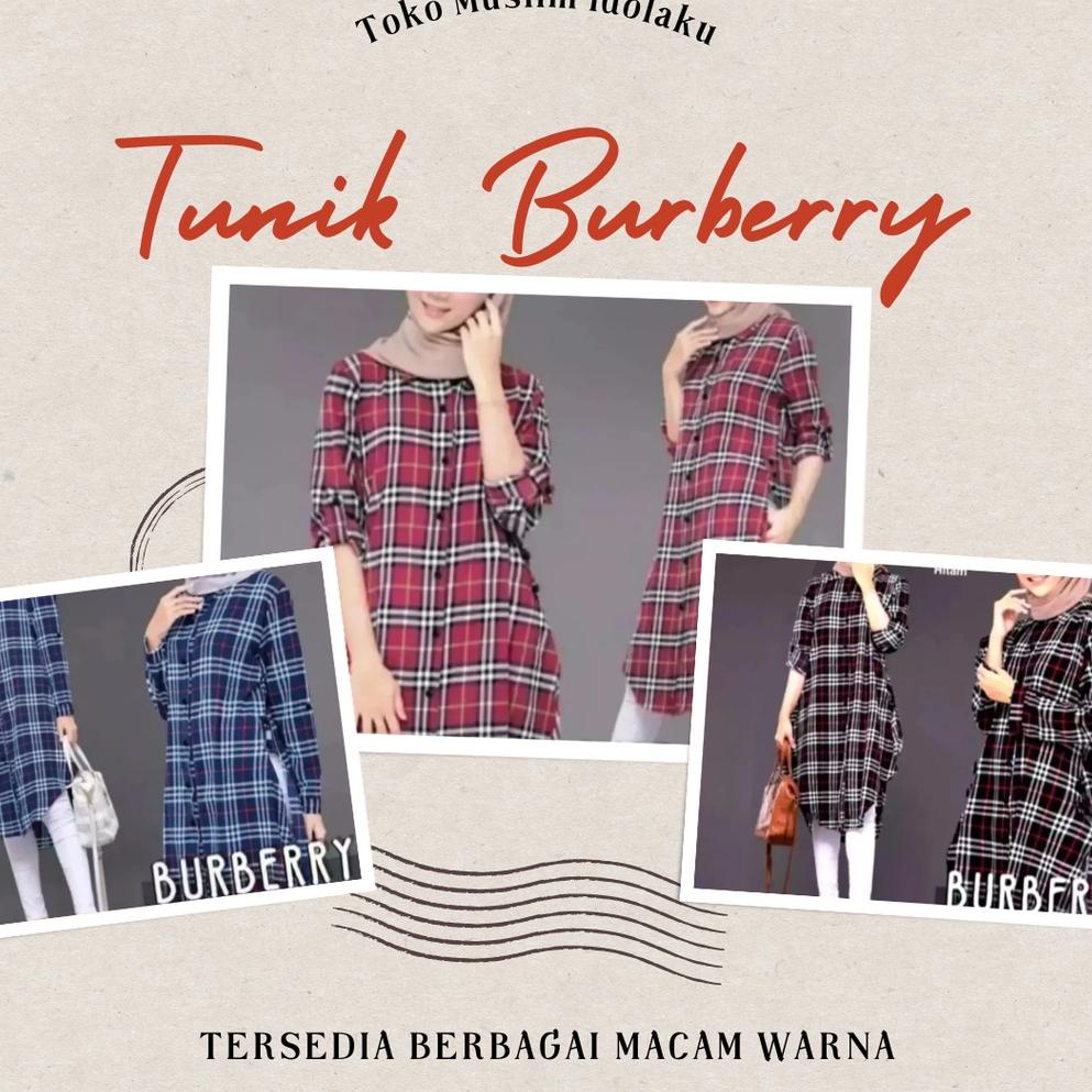 PDN.58– Long Tunik Wanita Kotak BurberryKekinian ukuran Jumbo LD sampai 120 130 / Atasan Tunikkualit