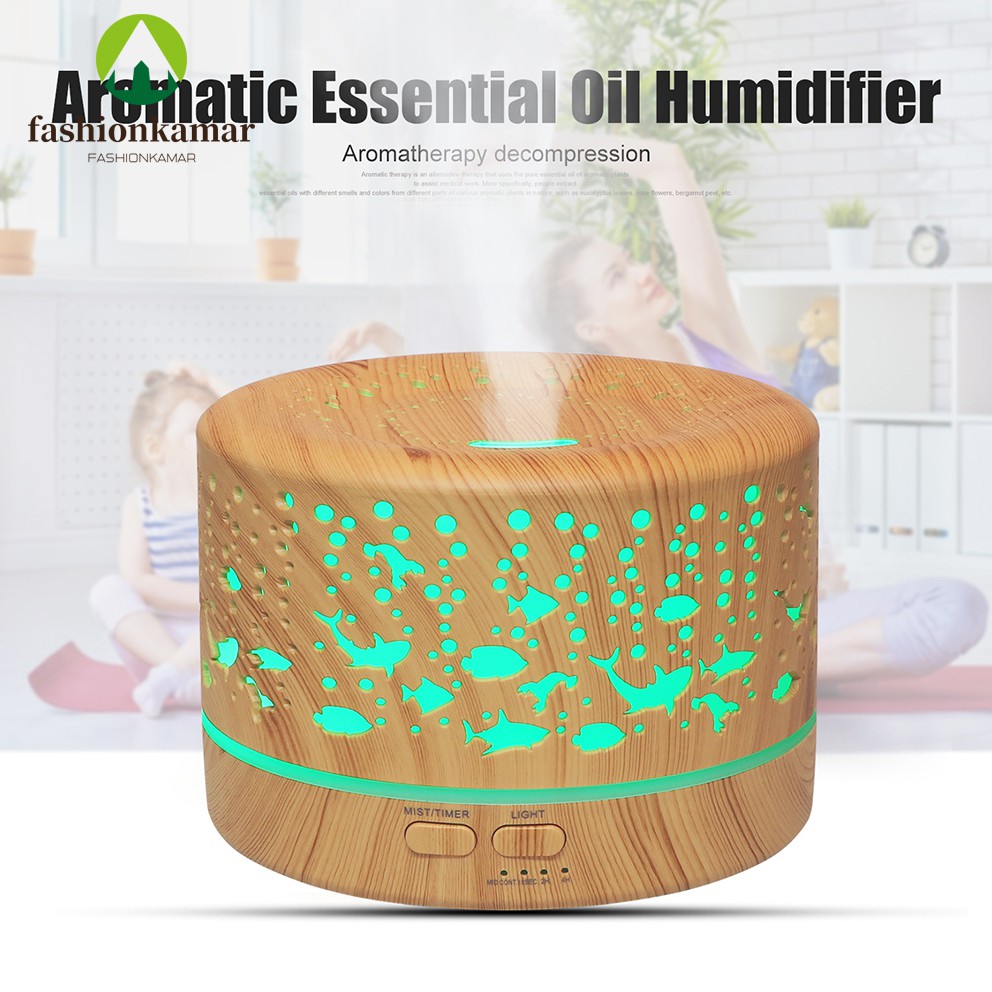 Humidifier Air 500ML Aromaterapi Difuser Model Full Kayu Desain Ikan + REMOTE (TIDAK FREE OIL)-3