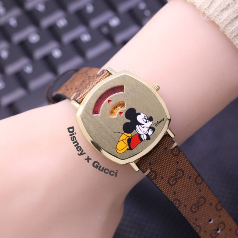 JAM TANGAN WANITA GUCCI MICKEY MOUSE DISNEY KULIT LOGO || DIAMETER 3.8 CM ||