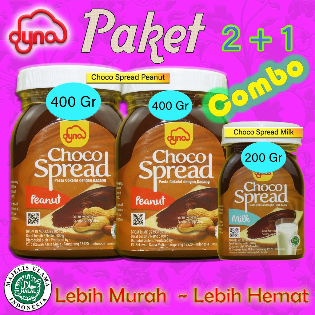 

Selai Roti/Selai Coklat Kacang/Selai Coklat Susu Dyna Choco Spread Paket 2+1 Combo ( Varian ke 4 )