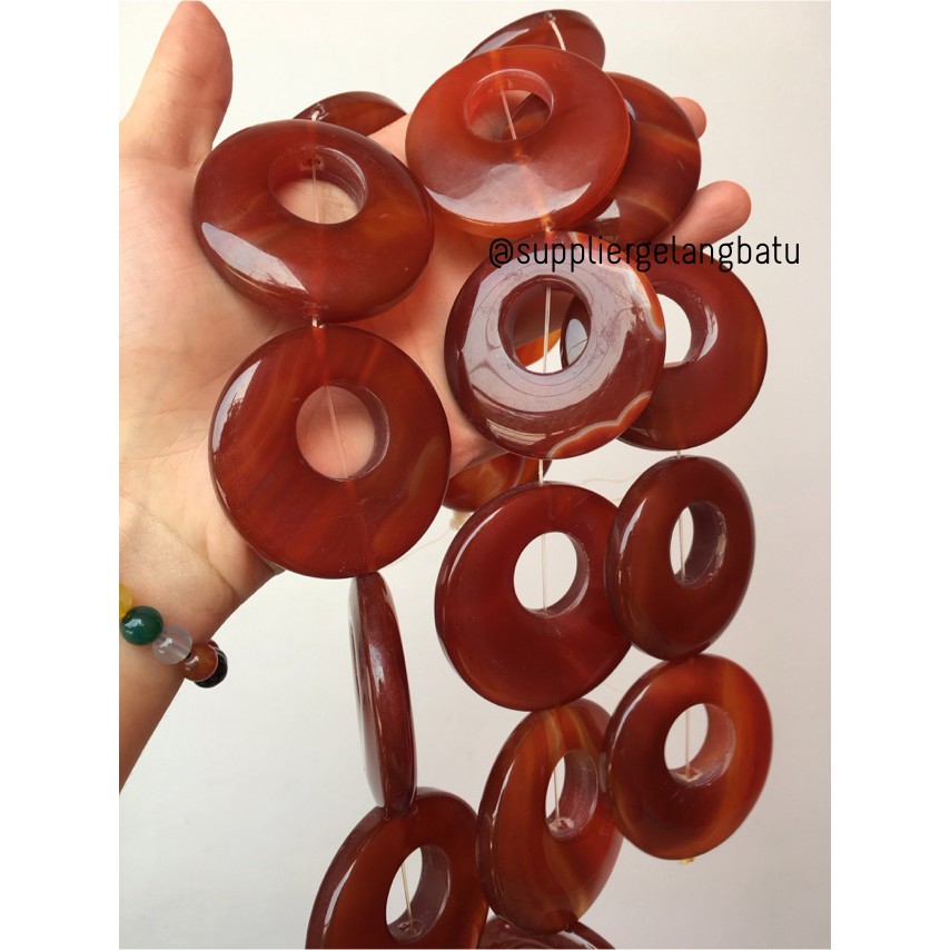 Batu alam cincin donat CARNELIAN OREN 6 x 6cm kalung liontin bandul aksesoris beads fashion grosir