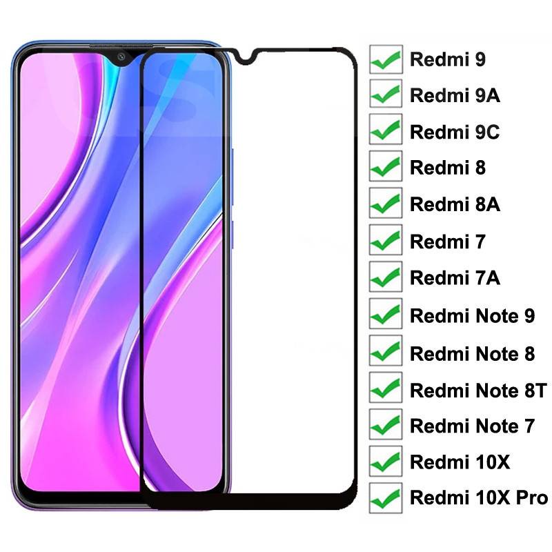 9D Full Screen Protective Glass on the Redmi 9 9A 9C 8 8A 7 7A 10X For Xiaomi Redmi Note 8 8T 7 9 9S Pro Max Tempered Glass Film