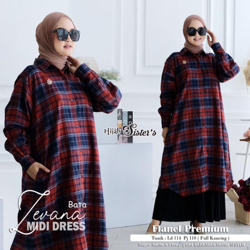 TUNIK FLANEL PREMIUM MOTIF KOTAK-KOTAK BAHAN SUPER ADEM ZEVANA BY HIJAB SISTER
