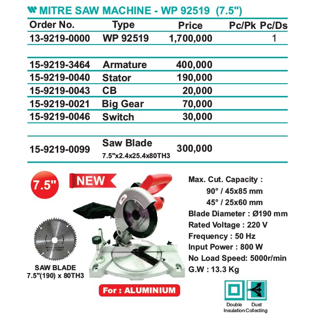 MITRE SAW WIPRO 7" MESIN POTONG ALUMINIUM MITER SAW WP 92519 MKS