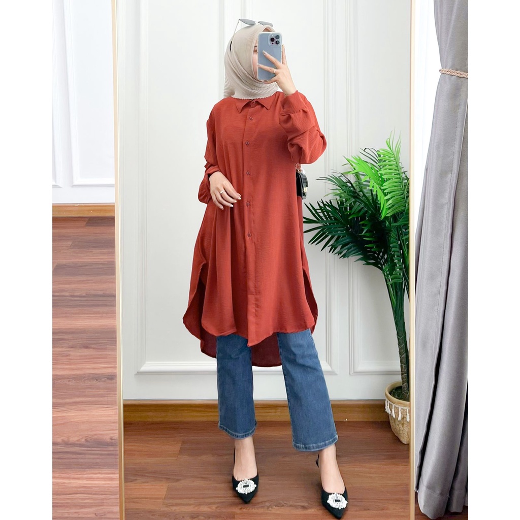 Ivana Tunik Jumbo LD 116 / Kemeja Atasan Wanita OVERSIZE Lengan Panjang Bahan Cotton Crinkle