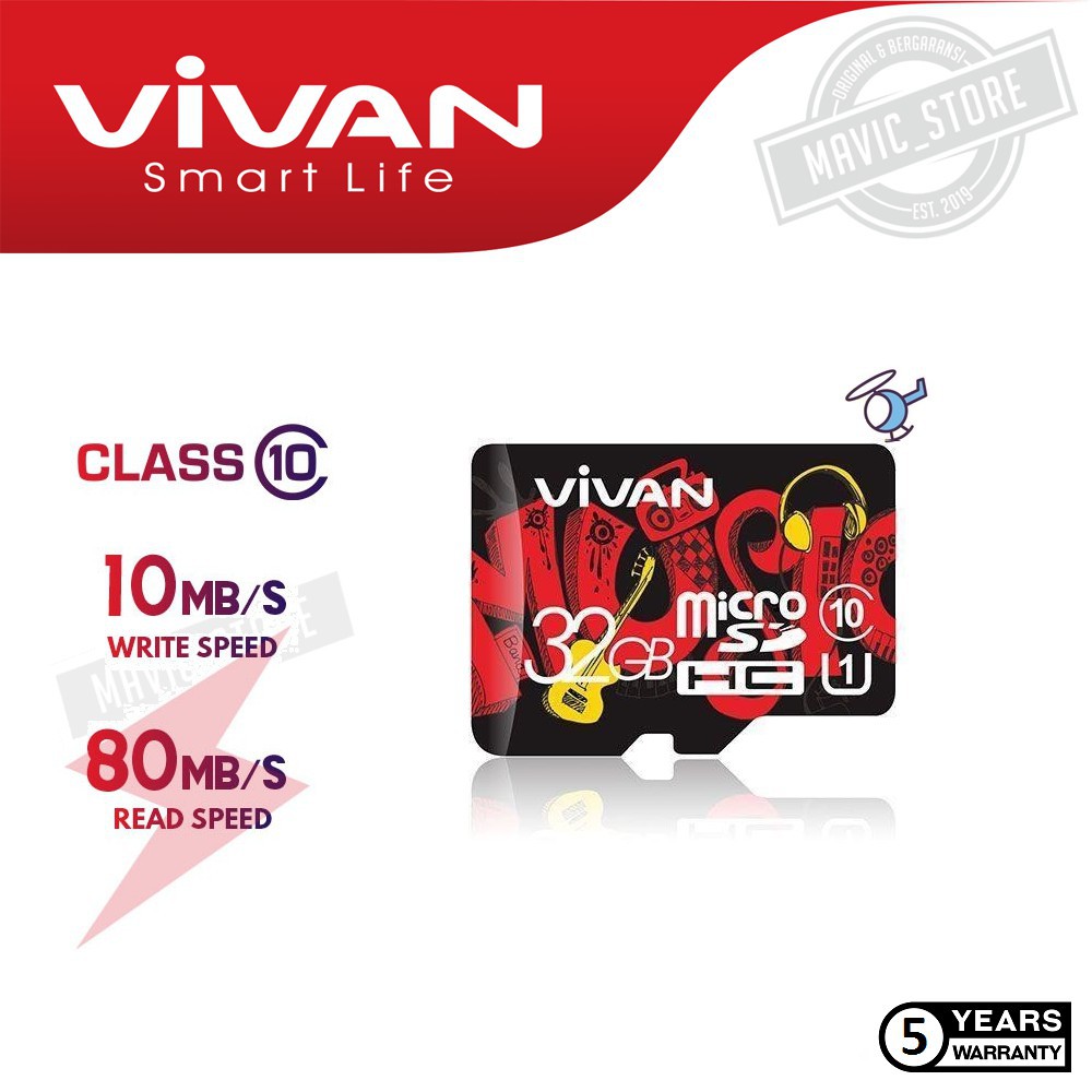 Micro SD VIVAN V32U10 32GB Memory Card Class 10 TF Card Black + Red - Garansi Resmi 5 Tahun