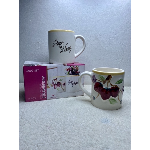 gelas couple/gelas papamama/mug set/gelas couple motif strawberry/gelas keramik