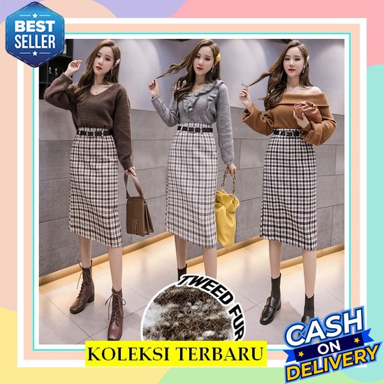 Rok Wanita Panjang Trendy Rayon Kotak Mewah Ruffle F8K2 Simple Serut Kekinian Casual Best Seller Tar