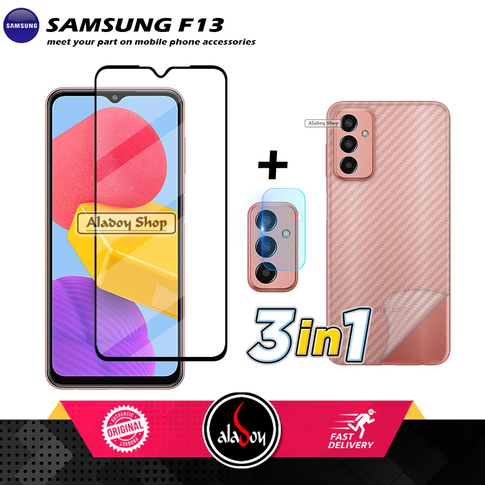 PROMO 3 IN 1 PAKET Tempered Glass SAMSUNG F13 Free Tempered Glass Camera dan Skin Carbon