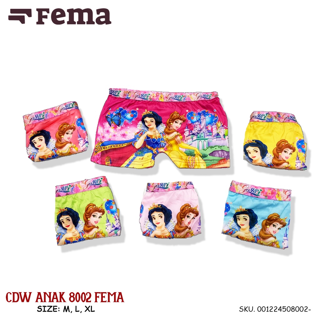 FEMA Official Shop Ecer 1 pcs Celana Dalam Segiempat Anak Cewek Aneka Motif Princess/ Cowok Superhero