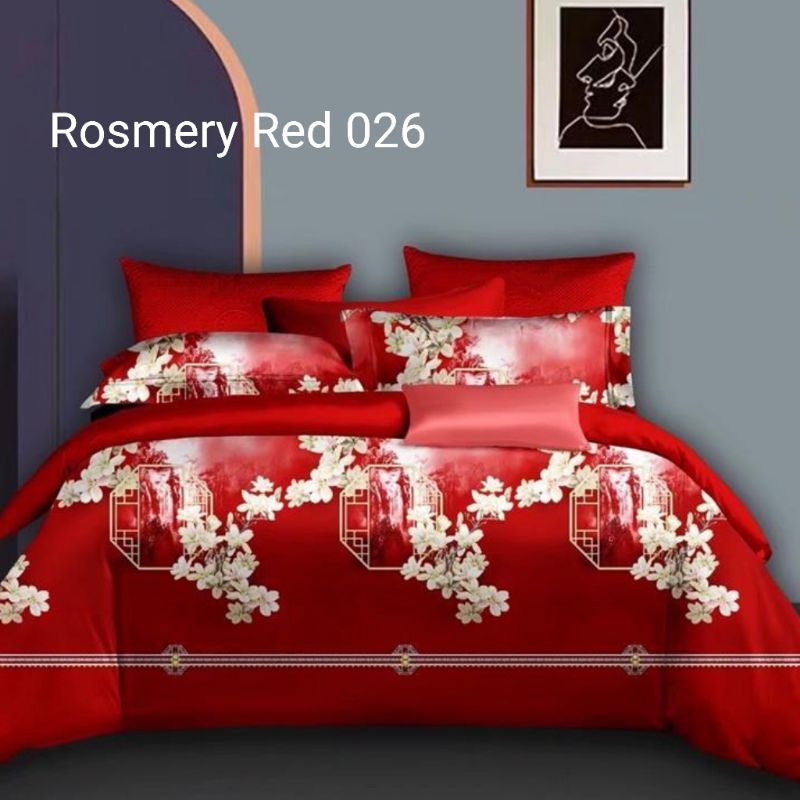 sprei katun jepang bunga merah premium