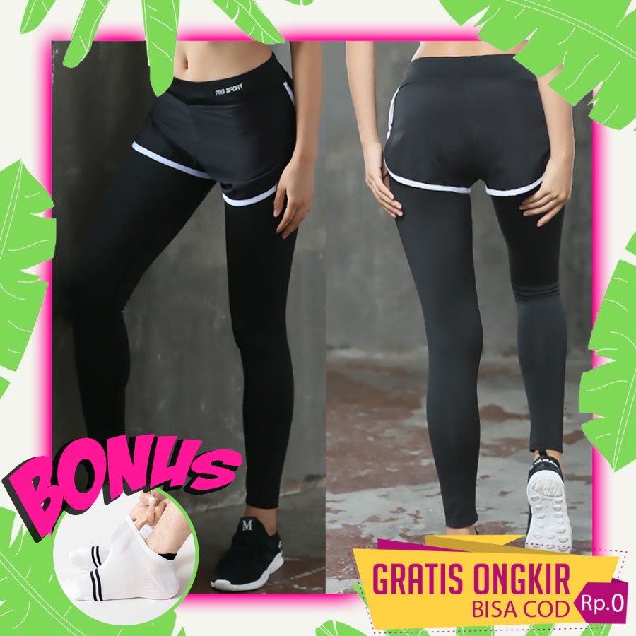 Legging Sport Lejing Rok Celana Bawahan Olahraga Wanita Model Terbaru Murah Import 2in1 Style Korea 