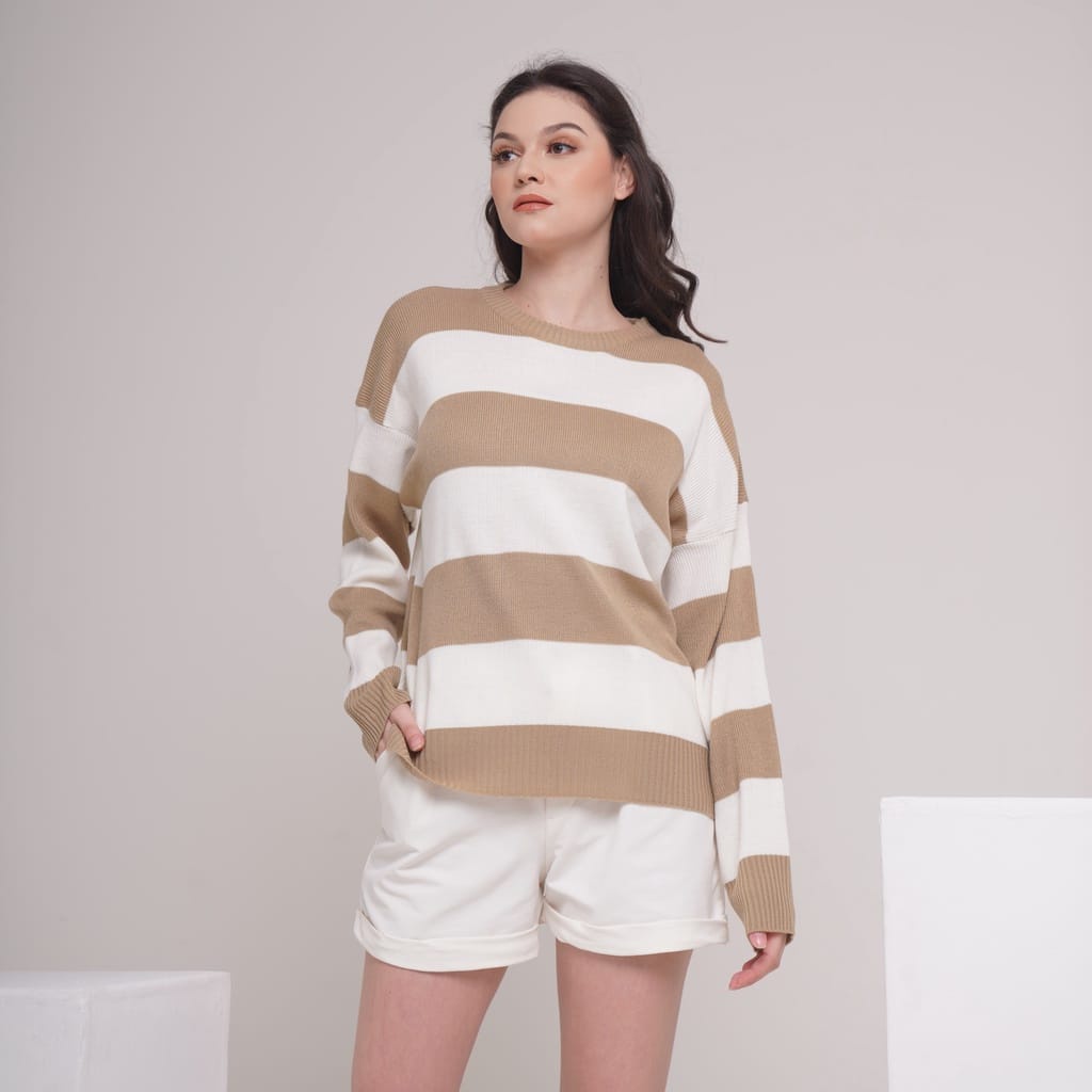 Airen Sweater Rajut Oversize Atasan Knitwear / Rajut Korea Terbaru Motif Garis Ukuran Jumbo