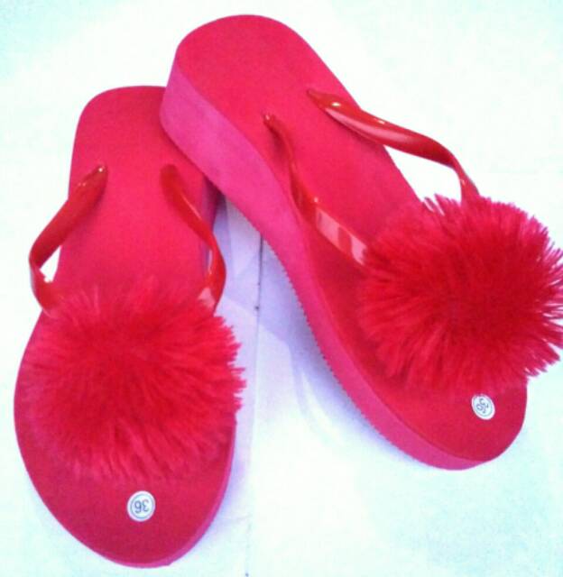 Wedges Pompom Polos / Wedges wanita cantik