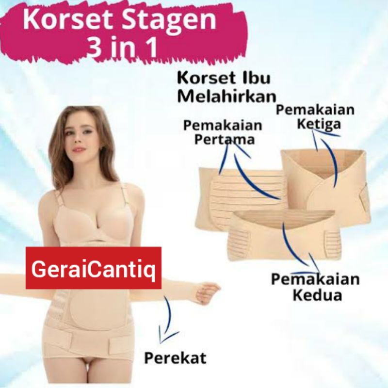 Korset Gurita Postpartum 3 in 1 Stagen Perut Pasca Melahirkan - 1 SET DAPAT 3 PCS