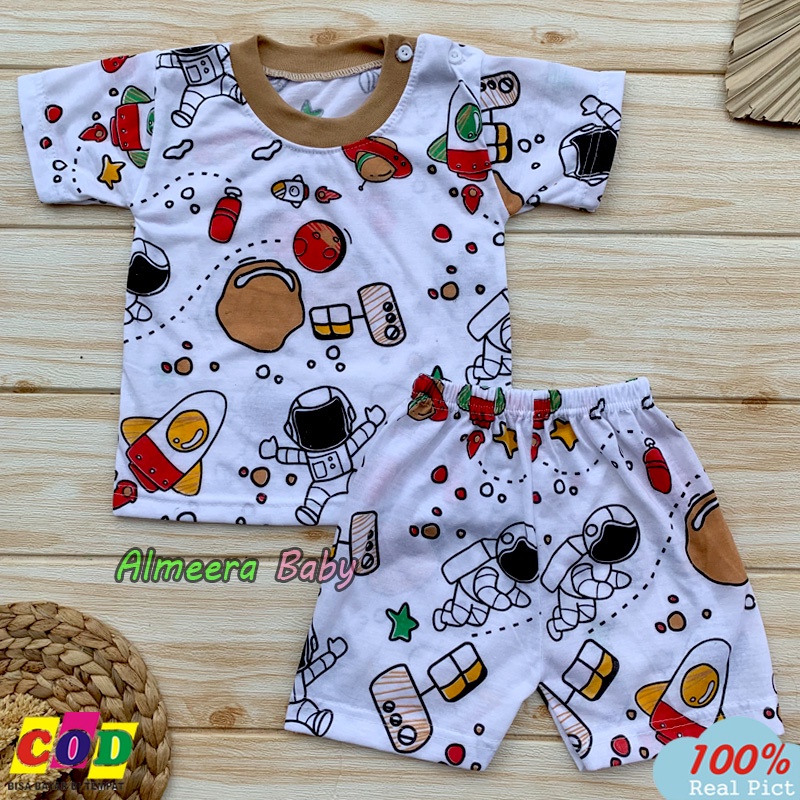 Setelan baju Bayi Lengan Pendek Motif Astronot Usia 3-12 Bulan Almeera Baby and Kids