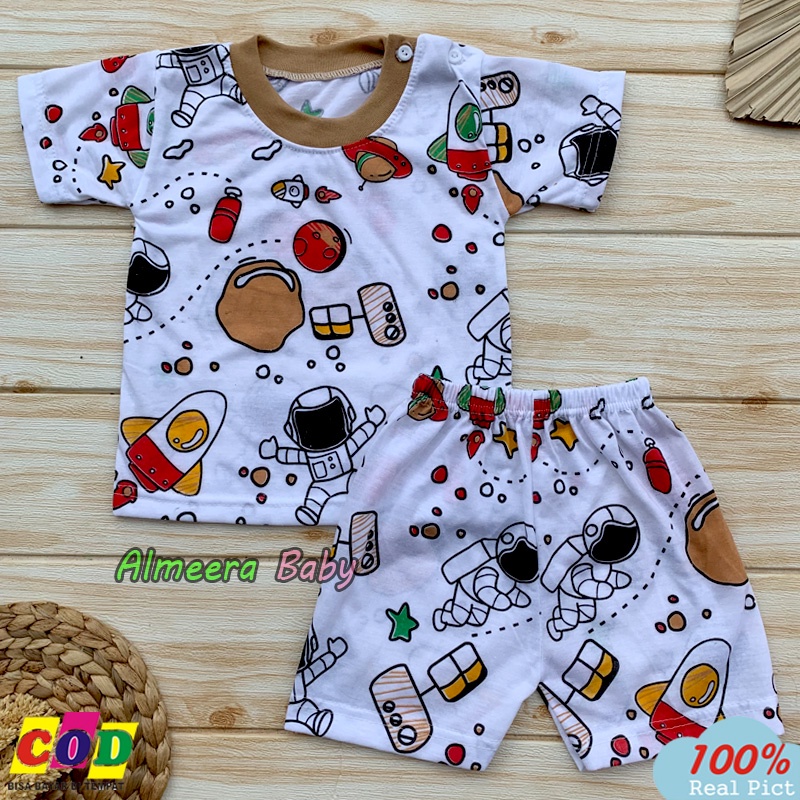 Setelan baju Bayi Lengan Pendek Motif Astronot Usia 3-12 Bulan Almeera Baby and Kids