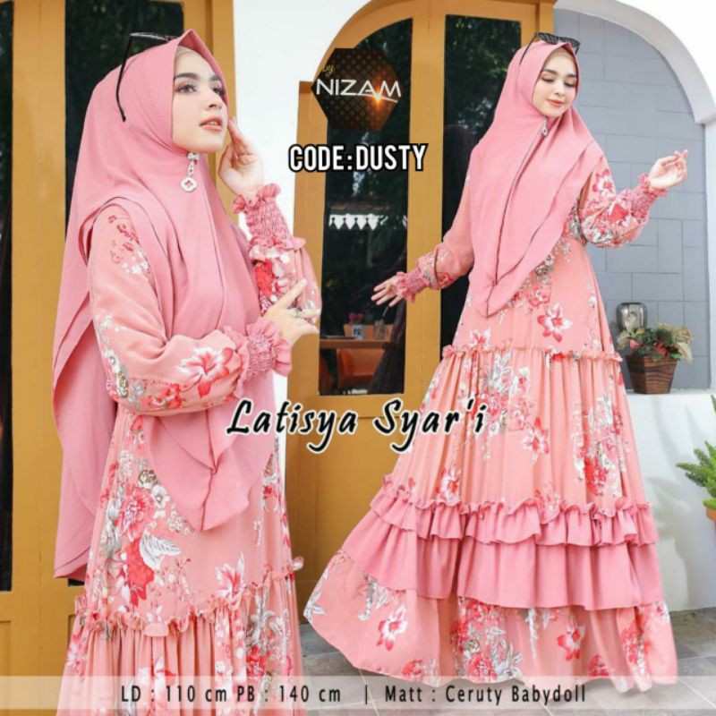 LATISYA SYARI, GAMIS CANTIK DAN ANGGUN ORIGINAL NIZAM, CERUTY BABYDOLL MOTIF BUNGA RENDA CANTIK