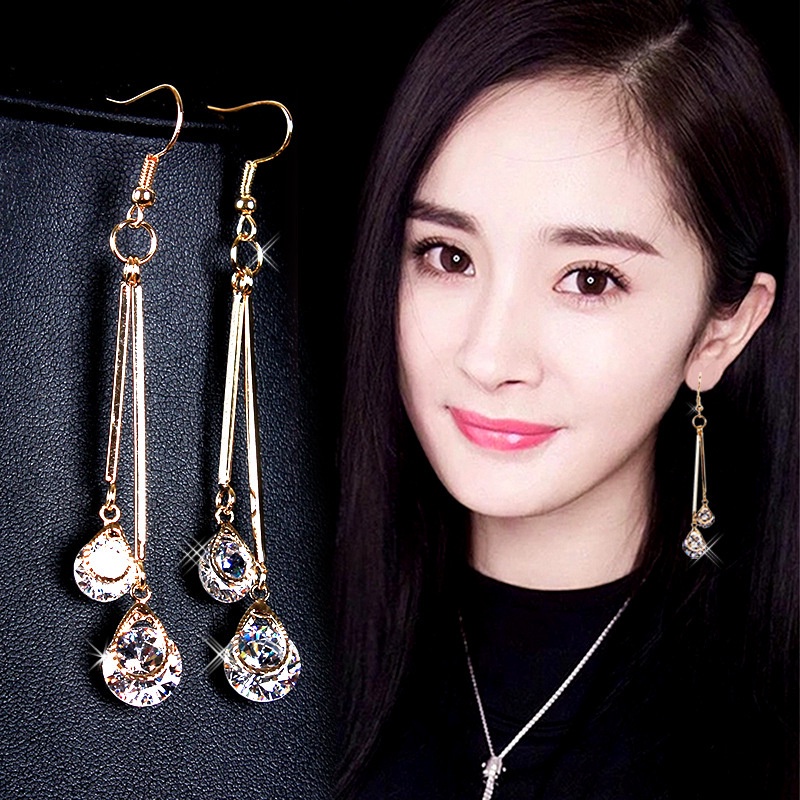 Slim wajah anting-anting gaya Korea keren panjang elegan dan pribadi super fairy sederhana all-match