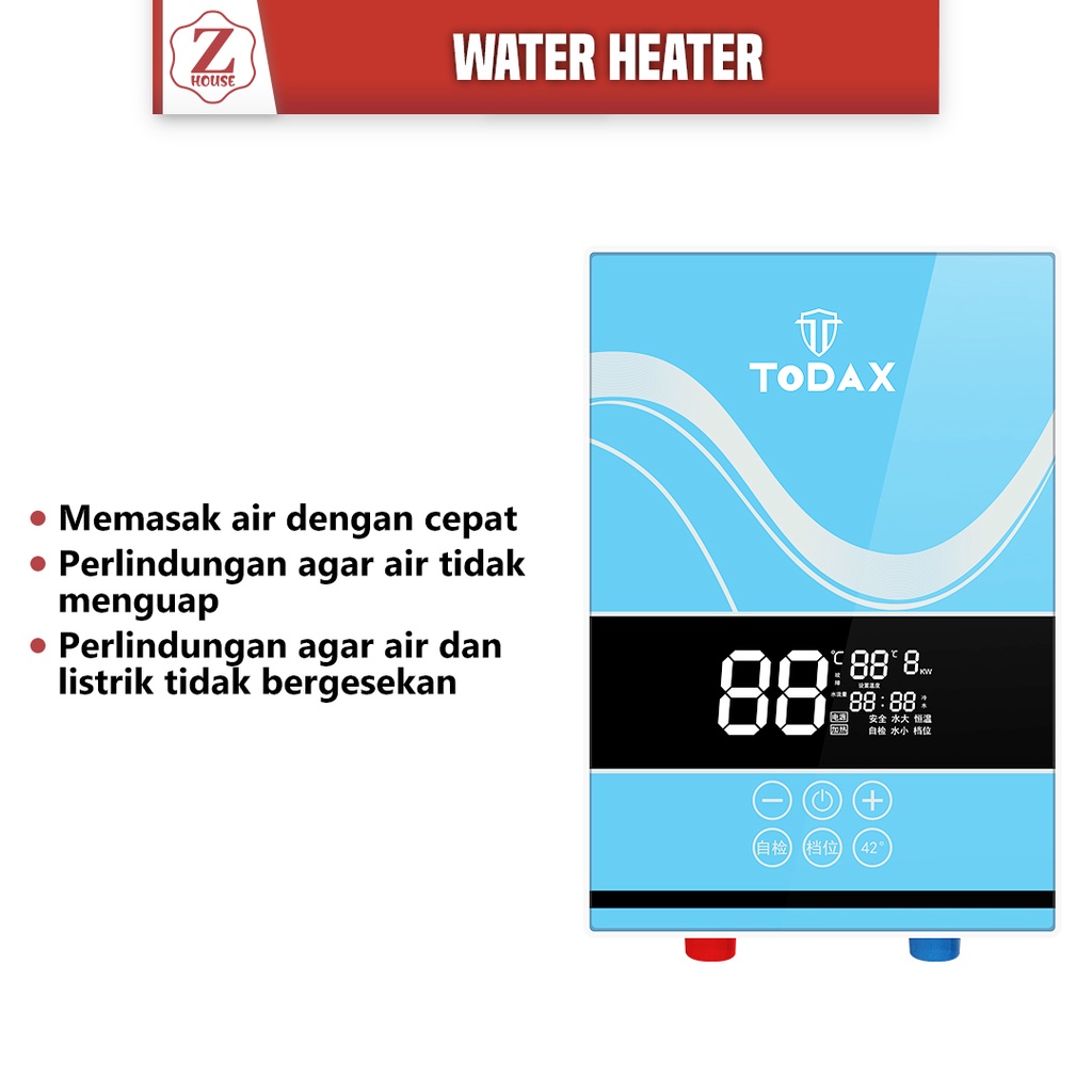 Water Heater Electric Instant Todaax Pemanas Air Digital Listrik Instan Komplit Pemanas Air Mandi Pemanas Air Kamar Mandi Penghangat Air Kamar Mandi Warna Merah/Biru