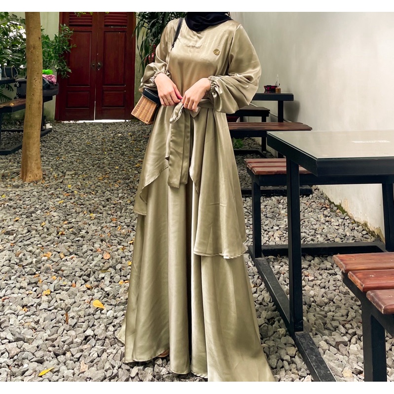 Atiya dress satin, dress satin, dress satin premium, gamis satin premium, dress kondangan, dress leb