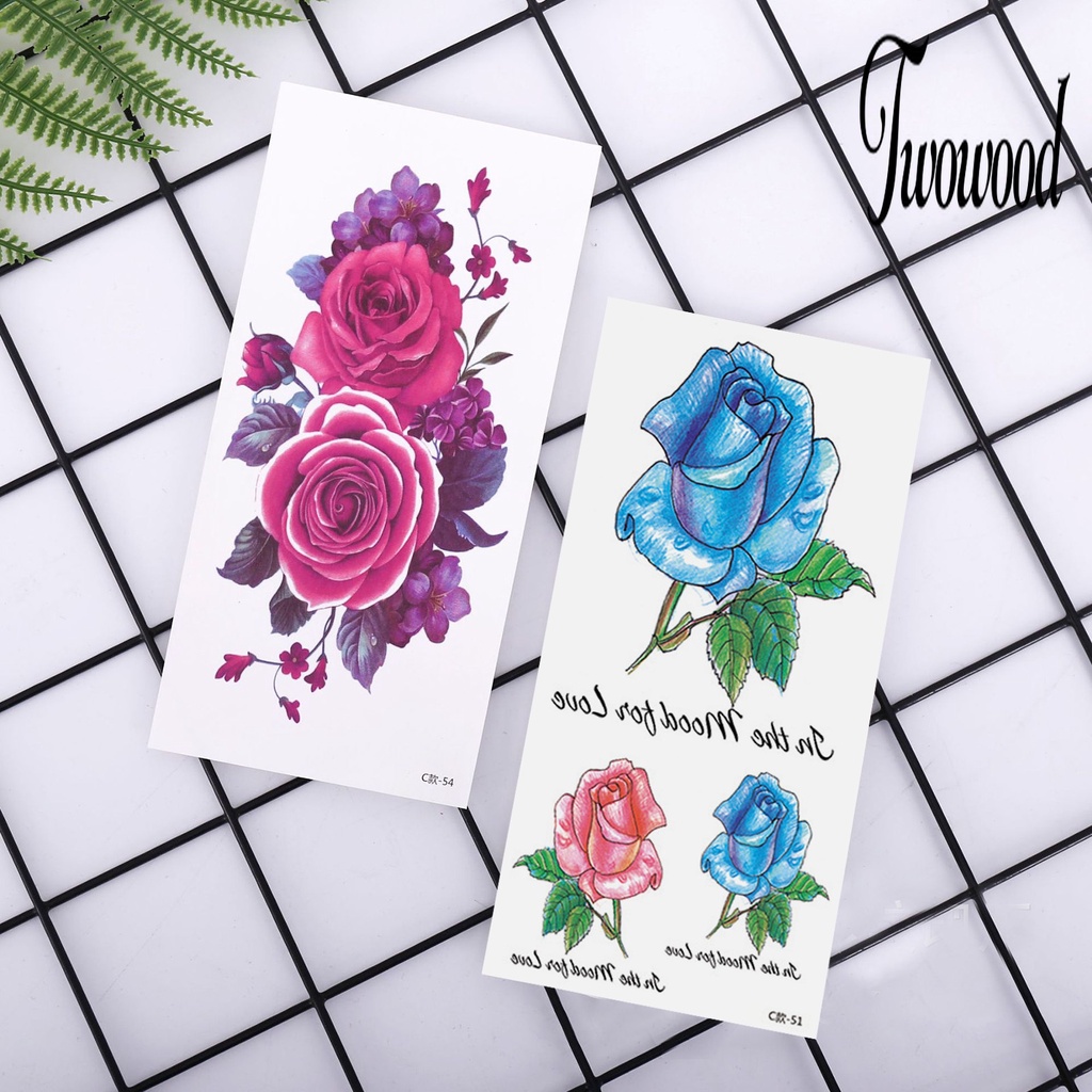 Twowood 10Pcs / Set Stiker Tattoo Sementara Motif Bunga Besar Untuk Body Art