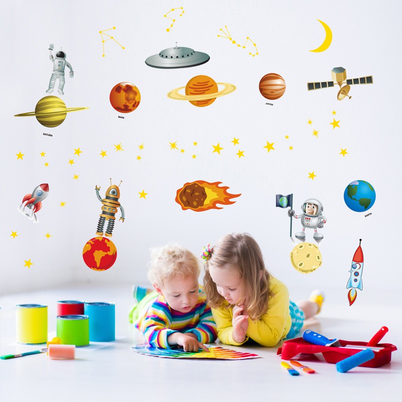 RELIZA WALL STICKER / STIKER DINDING PLANET LUAR ANGKASA ASTRONOT STUDY BELAJAR ANAK JM8351