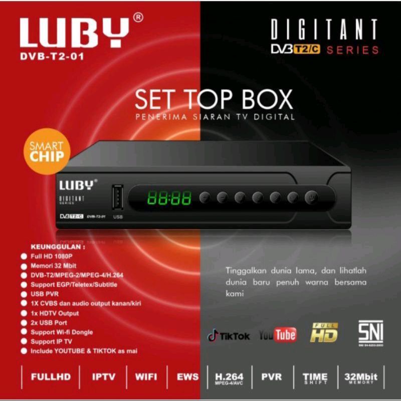 STB Luby DVB-T2-01 ,T2-02 , T2-03 set top box Siaran TV Digital Full HD