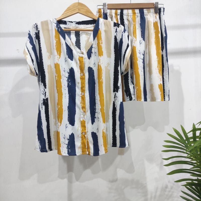 PIYAMA PENDEK RAYON | PIYAMA KANCING | BAJU RUMAHAN MURAH-TB 18