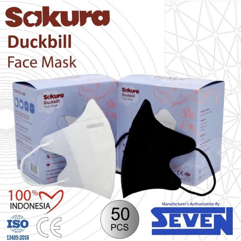 Masker Medis Duckbill Sakura 3Ply isi 50pcs per box, Meltblown / Filter BFE hingga 99%, Terdaftar Ke