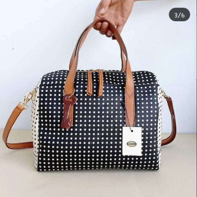 Tas fossil sydney satchel polkadot bag