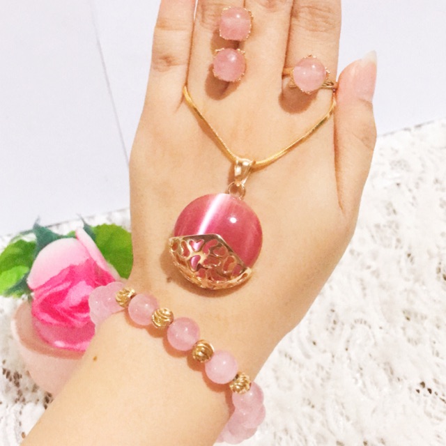 set giok permata pink gelang giok asli 88