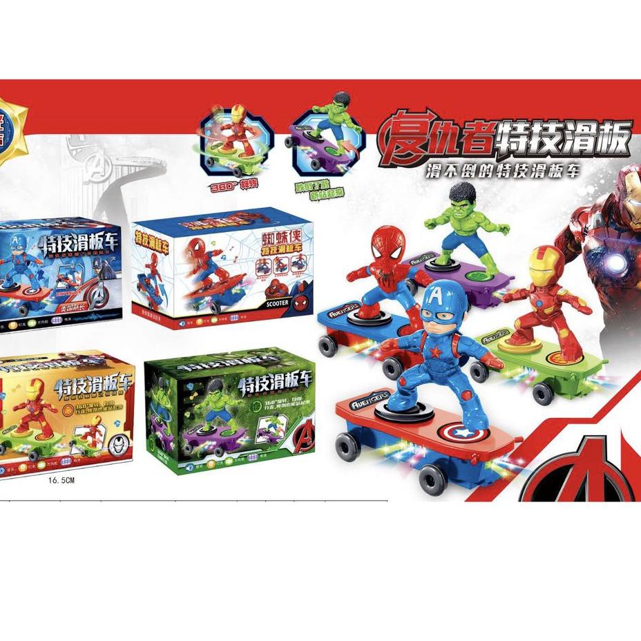 Jajanan THR MAINAN ANAK Skuter Skateboard AVENGERS Elektrik Musik Led Toys Gambar Kartun IRONMAN