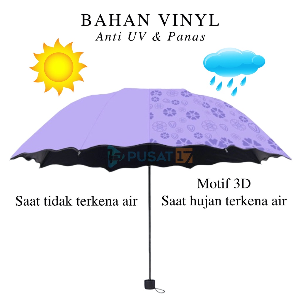 PAYUNG MAGIC 3D LIPAT / UMBRELLA PORTABLE / PAYUNG HUJAN ANTI SINAR MATAHARI UV / PAYUNG LIPAT 3D MOTIF BUNGA TERMURAH HS