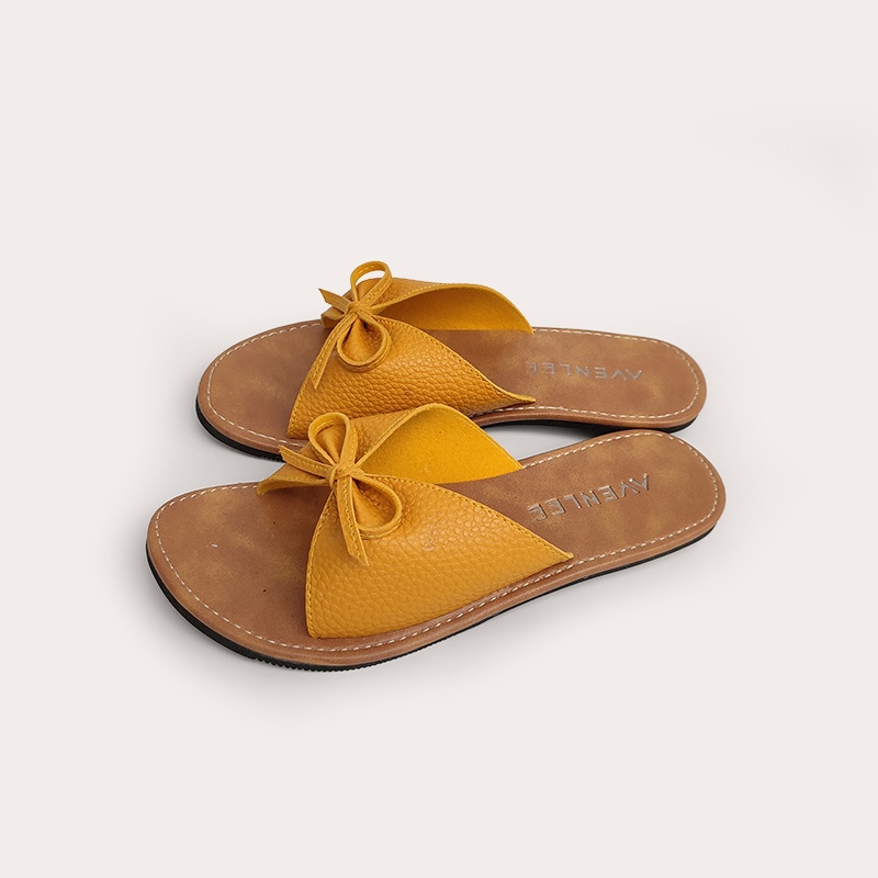 Sandal Wanita Flat Slop Kulit Sintetis Sol Karet Motif Kulit Jeruk Papirut