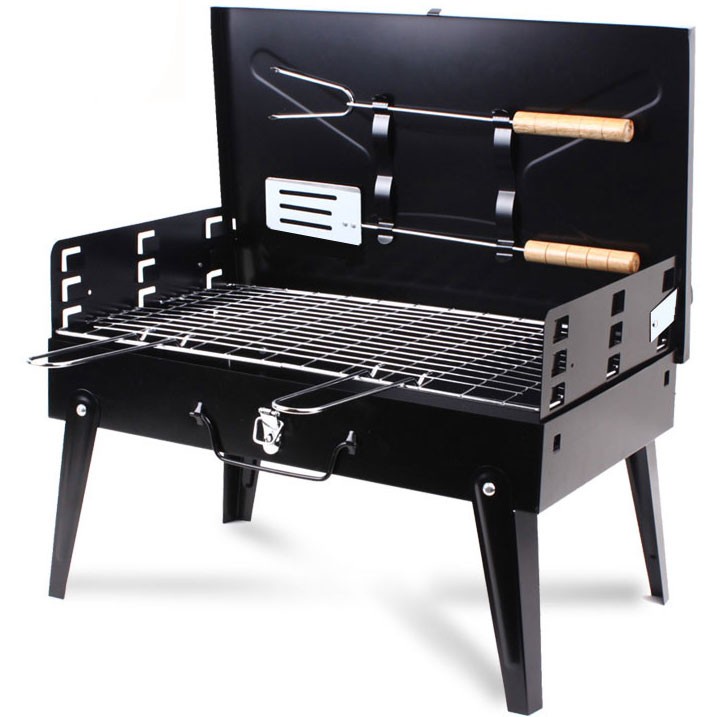 Alat Panggang Arang BBQ Outdoor Desktop Grill Stove Foldable - HWSK77 - Black