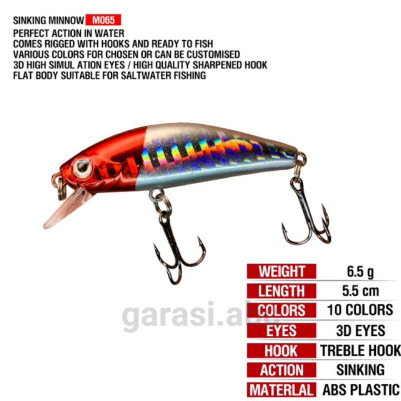 Minnow Lure Fishing Sinking 5,8cm 6,5gram Umpan Pancing Casting Ikan Tenggelam UL Ultra Light Jigging Jig Relix Nusantara Mino Palsu Kail Artifisial Artificial Tiruan Kakap GT Baronang Tuna Bandeng Barakuda Kakap Kue