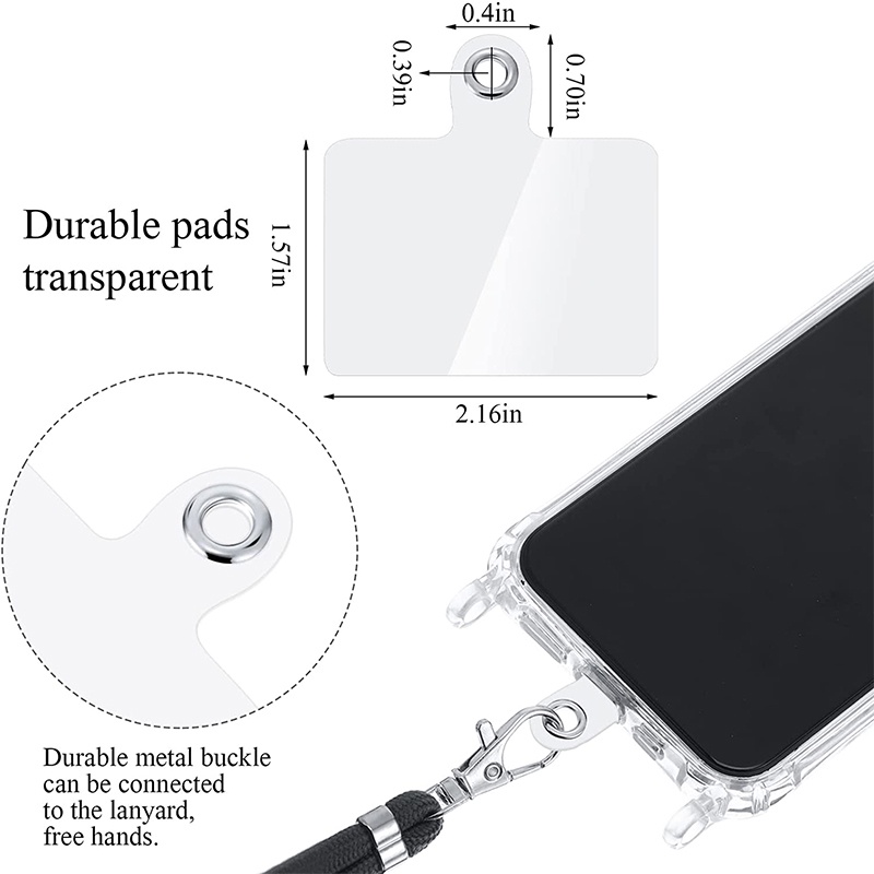 2 buah Patch Lanyard Telepon Universal Plastik Tab PVC Pad Sling Untuk Ponsel Case Safety Drop Protection (Transparan)